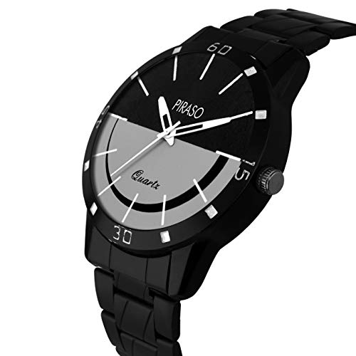 Image of PIRASO Times Analogue Black Smiley Watch in Matte Chain for Men's & Boy's (54-BK-CK-M)