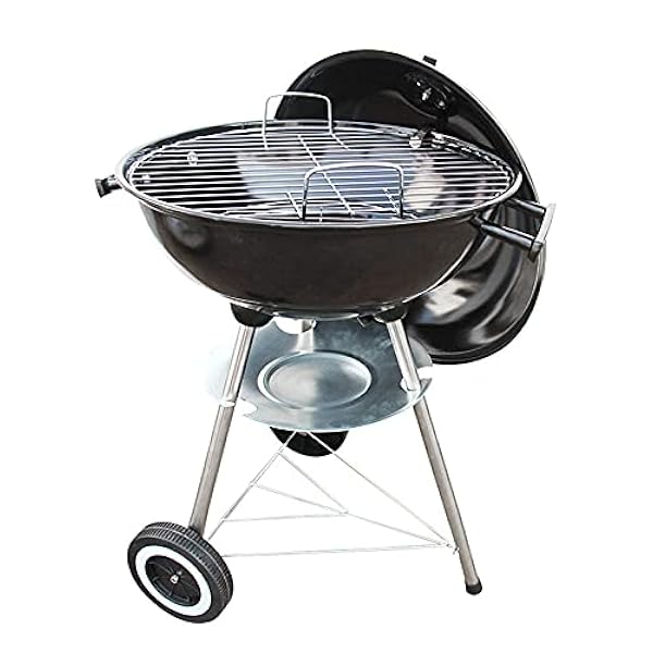 Portable Small BBQ Grill Charcoal Grill Trolley Camping Grill with 2 Handles 2 Wheels,Storage Compartment Ash Tray Adjustable Ventilation,52 * 44 * 70Cm