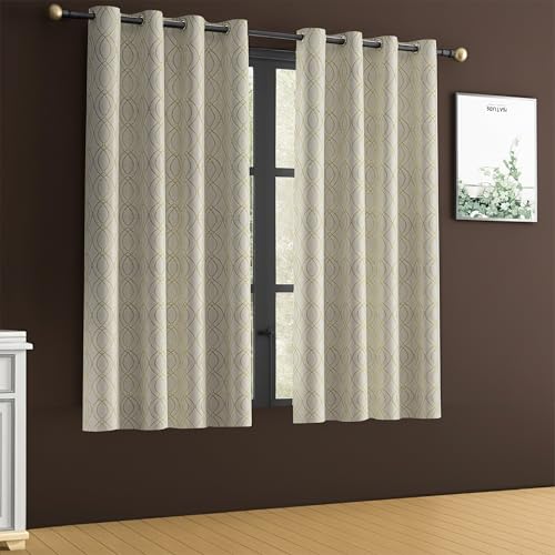 Image of Yellow Weaves 1 Pc Jacquard Oval Eyelet Window Curtain - Perfect for Home, Office, Bedroom, Living Room & Balcony - 5 Feet (Golden)