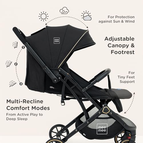Image of Mee Mee Lightweight Foldable Baby Stroller for 0-5Years | One-Touch Fold, Reversible Handle, Adjustable Footrest & 5-Point Safety Harness | Compact Travel-Friendly Stroller for Babies and Toddlers