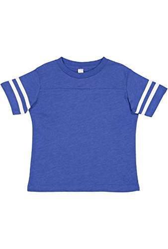 RABBIT SKINS Toddler Fine Jersey Short Sleeve Football Tee, Vintage Royal/Blended White, 2T