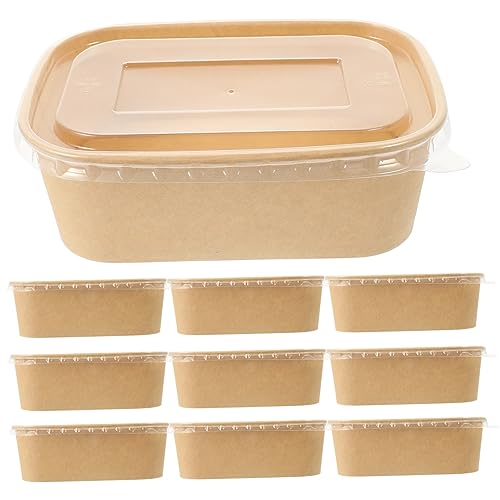 GARVALON 10 Pack Kraft Paper Boxes Meal Prep Containers Lids Bakery Snack Boxes for Frying Ice Containers for Outdoor Hot Dog Packing French Fries Storage