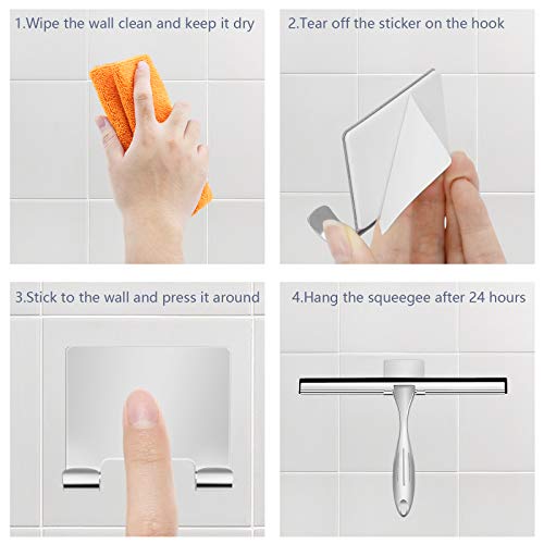 Abealv Shower Squeegee Stainless Steel Window Squeegees Non-Slip Bathroom Scraper Glass Shower Door Squeegee All-Purpose Car Wiper For Windows Kitchen And Mirror With 2 Matching Hooks Holder (10 Inch) #TOP1