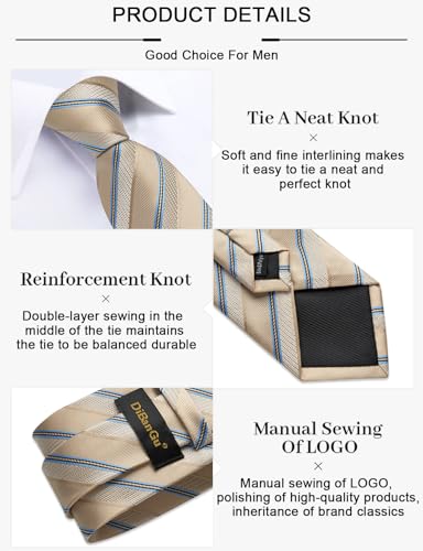 Image of DiBanGu Mens Striped Tie Silk Woven Necktie and Pocket Square Cufflinks Tie Clip Set Wedding Business Formal Gift Tie for Men