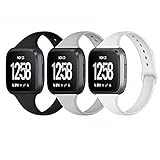NANW Silicone Bands Compatible with Fitbit Versa/Versa 2 / Versa Lite Edition, Narrow Slim Soft Replacement Wristband Waterproof Accessories Sport Band for Versa Women Men, 3-Pack, Large Small