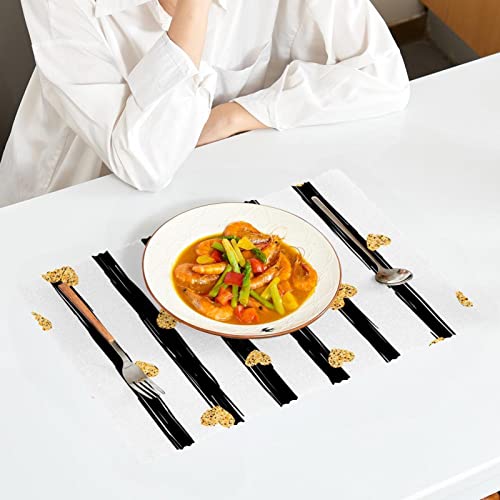 Placemats Set Of 4, Dining Table Placemat, Washable Place Mats, Heart Black And White Stripes Modern #TOP2