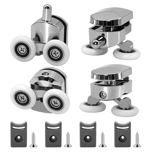 4Pcs 23mm Shower Door Rollers Replacement Sliding Glass Door Wheels for Curved Shower Enclosures Bathroom Roller Runners Fits 4-6mm Glass Anti-Collision Block (2 Top and 2 Bottom Rollers)