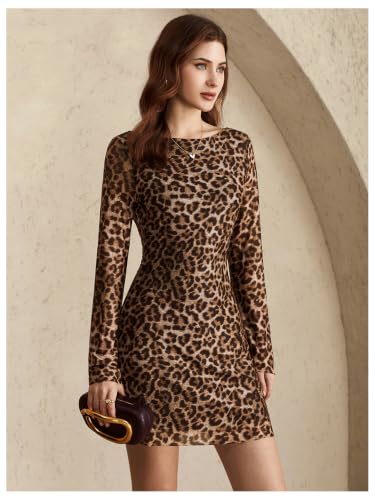 Image of GORGLITTER Women's Y2k Mesh Sheer Leopard Print Mini Dress Concert Outfits