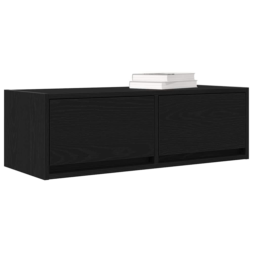 Szafki pod telewizor 2 szt. czarny wygląd dębu, 80 x 31 x 25,5 cm regał wiszący, materiał drewnopochodny, do salonu, sypialni, centrum medialne