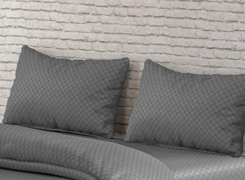 Image of Trance Home Linen 300TC 100% Cotton Jacquard Checks Pillow Covers | Set of 2 Pillow Cases |Standard Size (20 x 30 inch, Dark Grey)