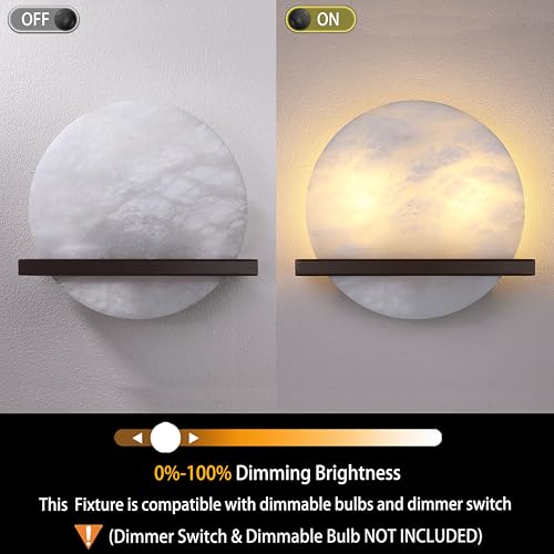 Image of 2 Pack 2 Light 10 inch Round Natural Alabaster Bathroom Wall Sconce Modern Concise Style Wall Light Fixture,Oil Rubbed Bronze Finish for Bedroom Hallway Bedside Living Room