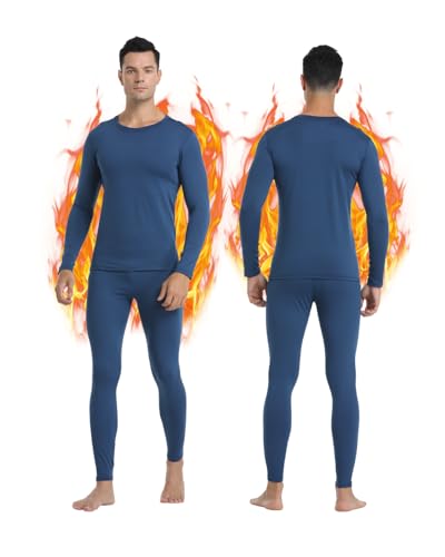 Image of PISIQI Thermal Underwear Men Ultra-Soft Long Johns Set with Fleece Lined Base Layer Winter Skiing Warm Top & Bottom Black