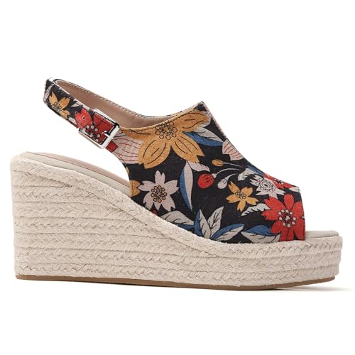 Image of Tilocow Espadrilles Wedges for Women Open Toe Ankle Strap Platform Dressy Casual Sandals Travel Slides