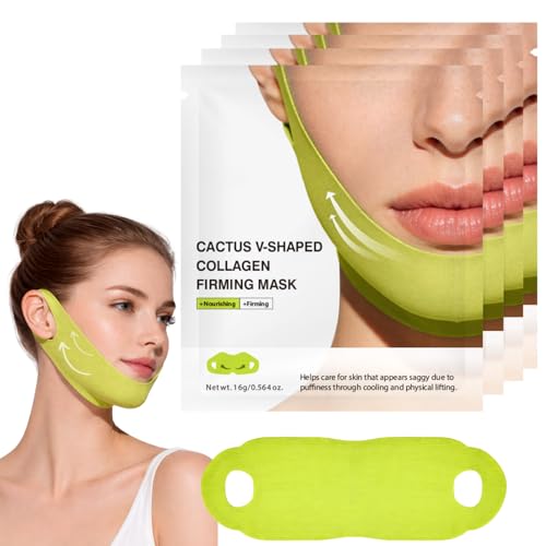 Cactox Cooling V-Up Mask V-Line Face Lifting Chin Mask with Niacinamide & Hyaluronic Acid Contour Fit Jawline Shaper & Neck FirmingCollagen Face Mask for Jawline Care (4 Pcs)