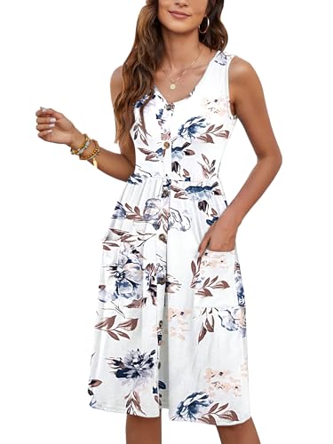 Image of MOLERANI Women Summer Dresses Sleeveless Casual Loose Swing Button Down Midi Dress with Pockets