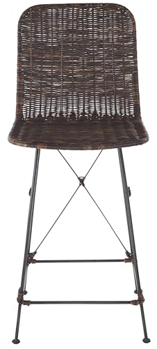 SAFAVIEH Home Collection Minerva Butaco con Asiento de Rattan Marrón Oscuro y Estructura Negra Juego de 2 miniatura 6