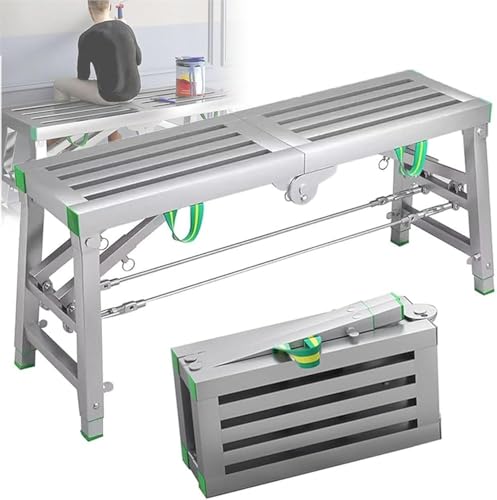 Plataforma de trabajo de acero plegable y resistente y ajustable y escalera de andamio, capacidad de 800 libras, compacta 140 x 40 cm para construcción, reparaciones del hogar, garaje, almacén