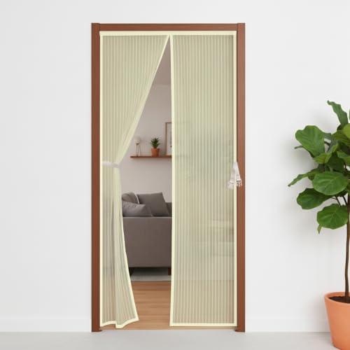 Image of KARP Mosquito Net for Door with Strong Magnets, Automatic Closing Mesh Screen, Anti-Fly & Insect Protection, Easy Fit Door Curtain for Home (Polyester - Beige, 100 Cm Width X 210 Cm Height)