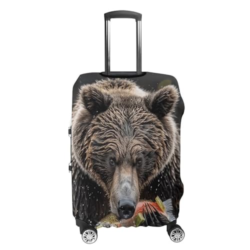 Bear Eats Fish Elastic Luggage Cover Suitcase Protector for 19-32 Inch Suitcases | Universal Stretchable Travel Bag Cover | Anti-Scratch, Washable with Zipper Closure XL4