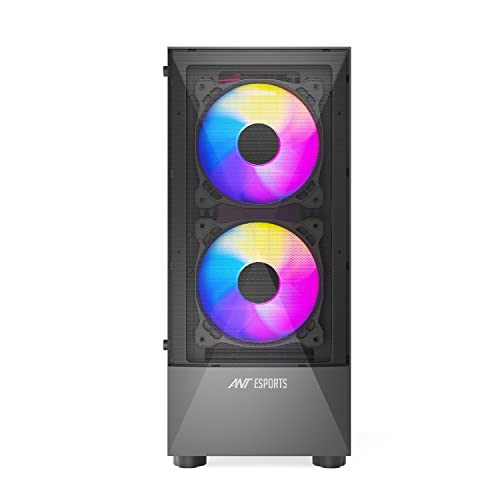 Image of Ant Esports ICE-100 Mid-Tower Computer Case /Gaming Cabinet - Black | Supports ATX, Micro-ATX, Mini-ITX | Pre-Installed 2 x 140mm Front Fans and 1 x 140 mm Rear Fan