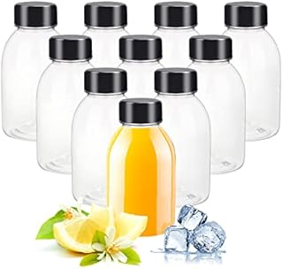 YBCPACK 12 Pack 8 OZ (250 ml) Clear Plastic Juice Bottles with Lids1 Brush - Empty Plastic Smoothie Bottles Ideal for Juice, Milk, Homemade Beverages