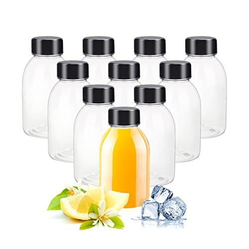 YBCPACK Paquete de 12 botellas de plástico transparente de 8 onzas (250 ml) con tapas, 1 cepillo, botellas vacías de plástico para batidos, ideales para jugo, leche, bebidas caseras Cover