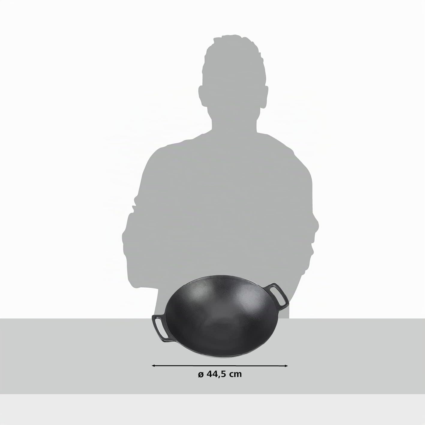 Landmann Grillwok | Hochwertiger Wok aus emailliertem Gusseisen (Ø 36 cm) | Optimale Hitzeverteilung und Hitzespeicherung | Mit abgeflachten Boden passend für Grillroste | 38 x 46 x 13,5 cm [Schwarz]