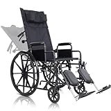 Vive Mobility Reclining Wheelchair with Elevating Leg Rests - Heavy Duty Recliner Wheel Chair for Seniors & Adults -Wide 18' Seat, up to 300lbs -High Back, w/Leg & Head Support -Comfortable Headrest