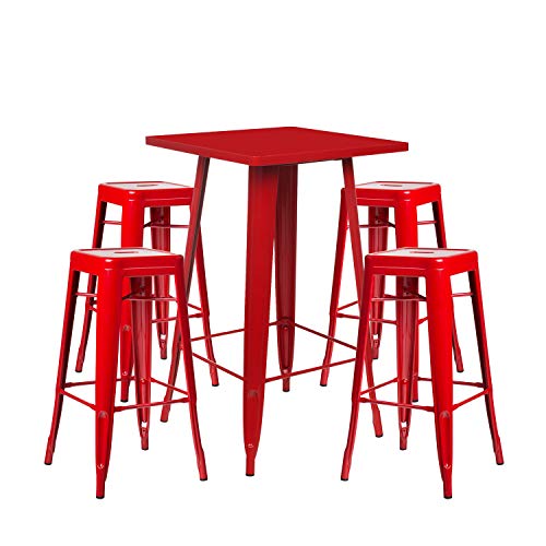 SKLUM Pack Mesa Alta LIX & 4 Taburetes Altos LIX Acero Rojo - (Elige Color)