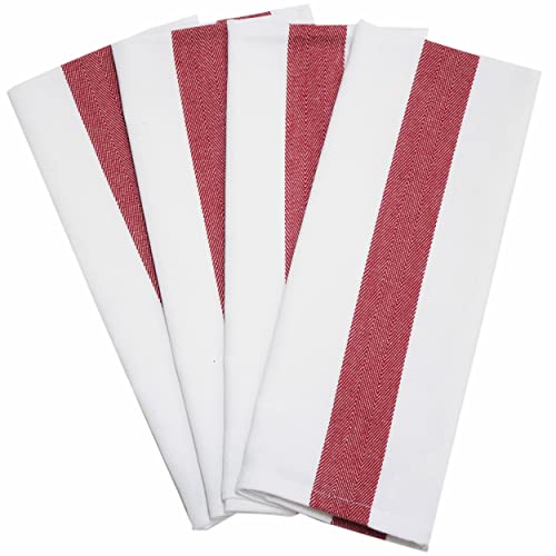 Amazon brand - Umi Herringbone Kitchen Dish Towels(16"x26",4-Pack, Red)