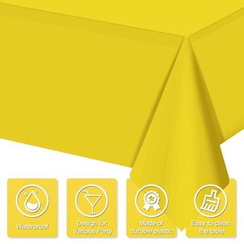 Image of 16Pack Yellow Plastic Tablecloth for Rectangle Tables, Premium Decorative Yellow Disposable Table Cloths for Parties, Rectangle Party Table Cover for Birthday Wedding Baby Shower Festivals, 54x108Inch