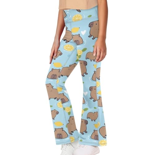 Image of Girls Leggings Floral Print High-Waisted Flared Pants 5-14 Years