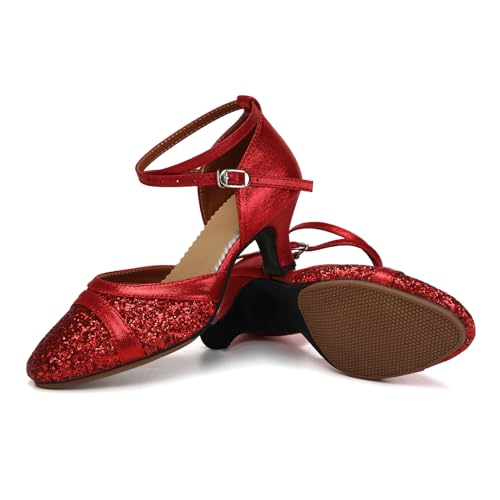 Women's Latin Dance Shoes Sequin Closed Toe Ballroom Salsa Practice Performance Dance Shoes3