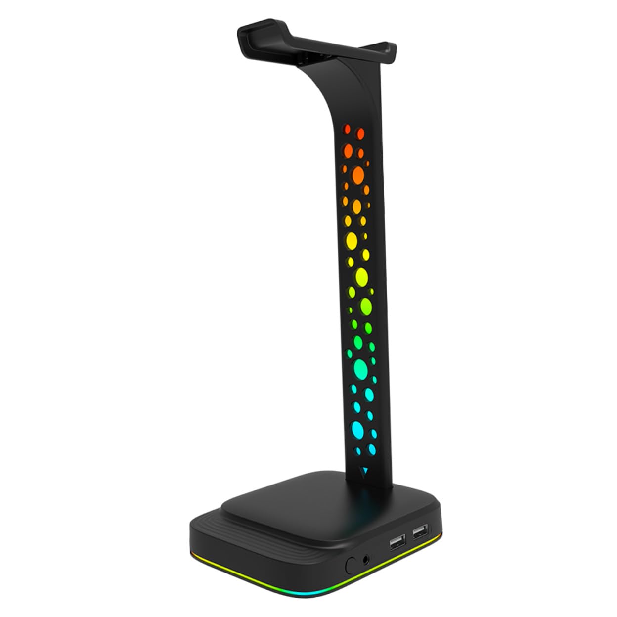 Toddmomy Soporte para Auriculares Led RGB Multipropósito Doble USB y Conexión Aux 3.5 para Gaming, Diseño De Escritorio para Jugadores, Color Negro Luces Ajustables
