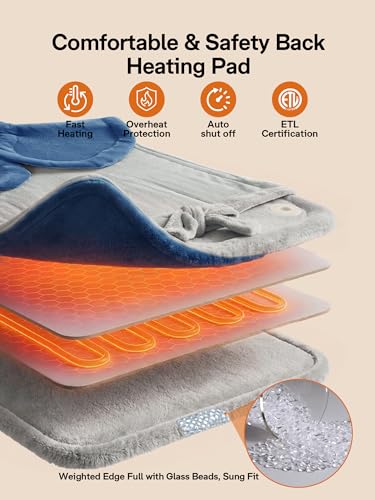 Image of ALLJOY Heating Pad for Back Pain Relief, 24 inchx33 inch Weighted Heating Pads for Neck and Shoulder, Gifts for Women Men, Back Heating Pads Fast-Heating with 10 Heat Settings, 4 Timing Setting, Blue