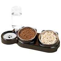 Katzennapf & Hundenapf Set, 3-in-1 Katzen Futternapf mit Wasserspender, Erhöhte Schüssel Edelstahl mit Ständer, Futterstation für Katzen und Kleine Hunde, Schwarz