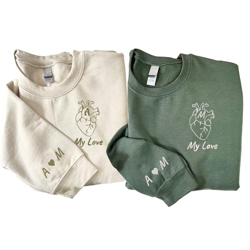 Personalized Embroidered Couple Heart Initials Sweatshirt, Gifts For Boyfriend, Matching Heart Initials Hoodie, Couple Hoodie, Anniversary3