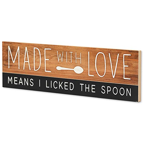Open Road Brands Made with Love Means I Licked The Spoon Kitchen Wood Wall Décor - Funny Farmhouse Kitchen Wall Art