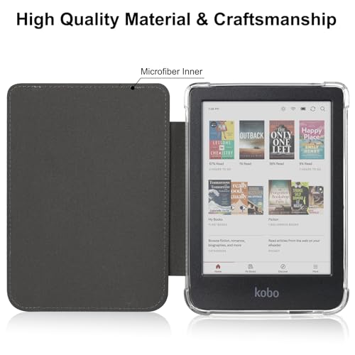 HGWALP Custodia compatibile con 6 "Kobo Clara Colour/Clara BW (2024) / Clara 2E (2022) rilasciato, cuoio PU Premium + TPU morbido trasparente copertura posteriore con sonno automatico/sveglia-SPB