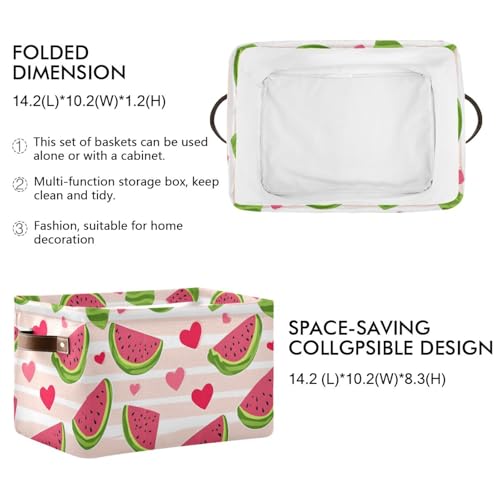 Image of Aslsiy Storage Basket Cute Watermelon Slice Nursery Bins Stripe Baby Box Canvas Clothes Shelf Basket Laundry Hamper Gift Basket for Home Closet 2 Pcs