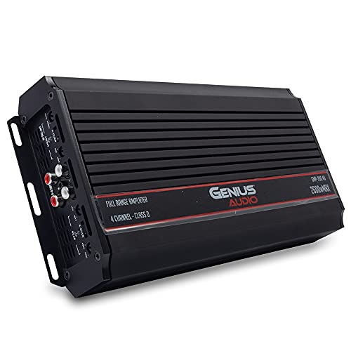 Genius Audio GMP-200.4D Compact Mini-Plus Car Audio Amplifier 4 Channel 2600 Watts Max Class D 2-Ohm Stable with Power Protection System and Bass Boost for Speaker and Woofer Performance