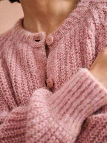 Image of KEOMUD Women's Long Sleeve Cardigan Sweaters Spring Casual Crewneck Button Down Chunky Knit Cardigans