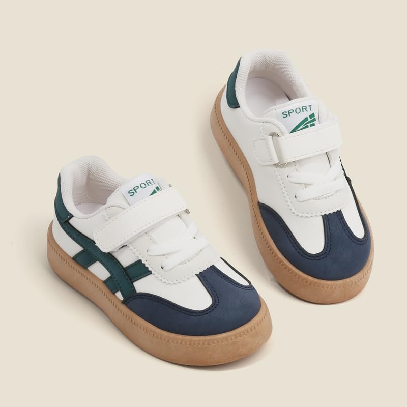Kids Sport Sneakers with Hook and Loop Strap, Brown and White, Casual Athletic Shoes4
