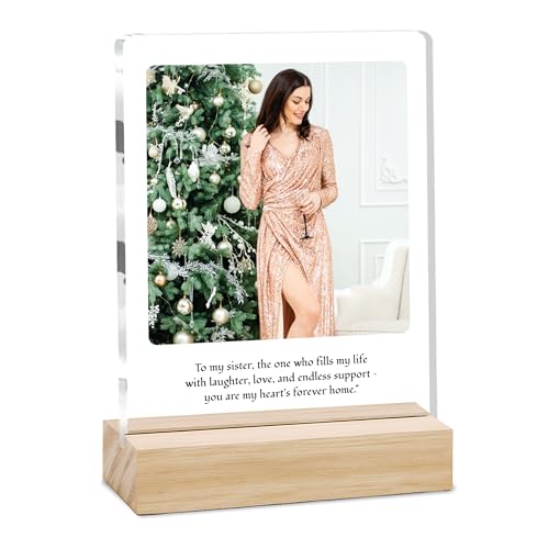 Image of Giftplease Customized Photo Frame with Text & Wooden Stand | Personalised Printed Photo Frame Gift for Sister | Birthday, Tabletop D cor | Customized Photo Gift (6x8 Inches) SIS 05