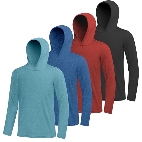 Cooraby 4 Pack Youth Boys Teen Quick-Dry Hoodies Moisture-Wicking Active Long Sleeve Hooded Sweatshirts