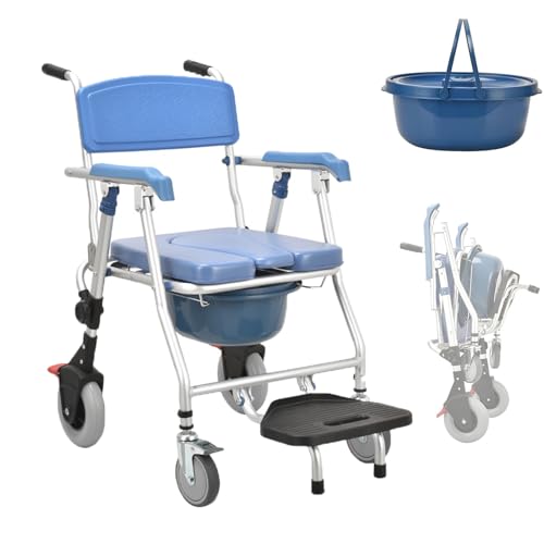 GZGHRZQS Sedia Comoda WC per Anziani con rotelle Sedia per Doccia Disabili | Sedia Toilette rotelle Pieghevole Regolabile | per Pazienti, Anziani, Disabili e Donne Incinte, Portata Fino a 150 kg