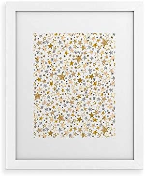 Deny Designs Ninola Designs Framed Art Print, White Classic (8" x 10"), Winter Stars Holiday Gold