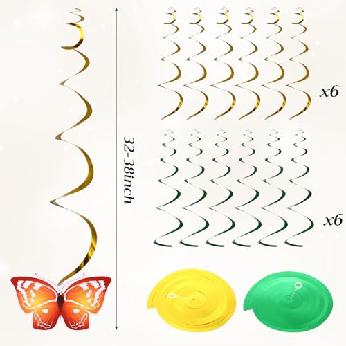 Image of 36 Pcs Spring Summer Butterfly Flower Party Decoration Hanging Ceiling Swirl Streamer Large Paper Flora Butterfly Decor for Classroom Office Mothers Day Home Garden Girl Birthday Baby Shower Tea Party