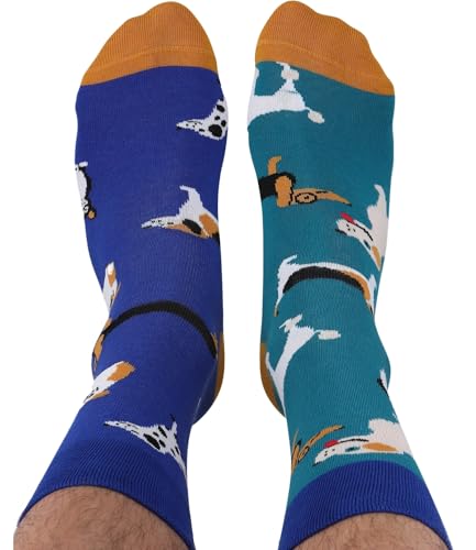 TODO Lustige Socken mit Hundemotiv Herren, Hunde Socken mit Tier Motiv (43-46, Blue Dogs)