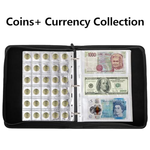 Álbum de colección para monedas con 250 bolsillos y 60 fundas para billetes miniatura 2